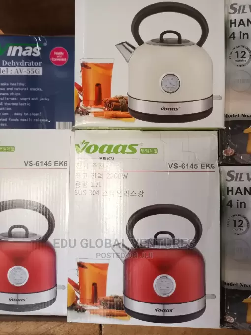 Vooas Clock Electric Kettle. 1.7litres 2200watts :- Kettles TYPE Red COLOR Brand N...